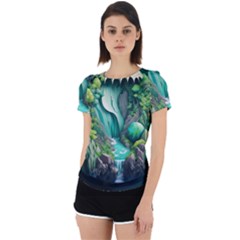 Waterfall Jungle Nature Paper Craft Trees Tropical Back Cut Out Sport T-shirt by uniart180623