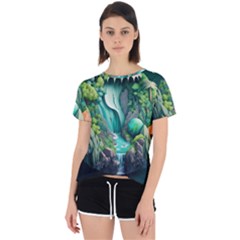 Waterfall Jungle Nature Paper Craft Trees Tropical Open Back Sport T-shirt by uniart180623