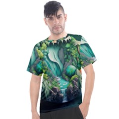 Waterfall Jungle Nature Paper Craft Trees Tropical Men s Sport Top by uniart180623