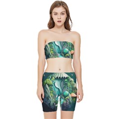 Waterfall Jungle Nature Paper Craft Trees Tropical Stretch Shorts And Tube Top Set by uniart180623