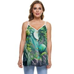 Waterfall Jungle Nature Paper Craft Trees Tropical Casual Spaghetti Strap Chiffon Top by uniart180623