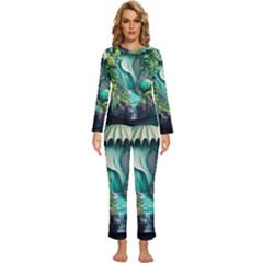 Waterfall Jungle Nature Paper Craft Trees Tropical Womens  Long Sleeve Lightweight Pajamas Set by uniart180623