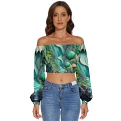 Waterfall Jungle Nature Paper Craft Trees Tropical Long Sleeve Crinkled Weave Crop Top by uniart180623