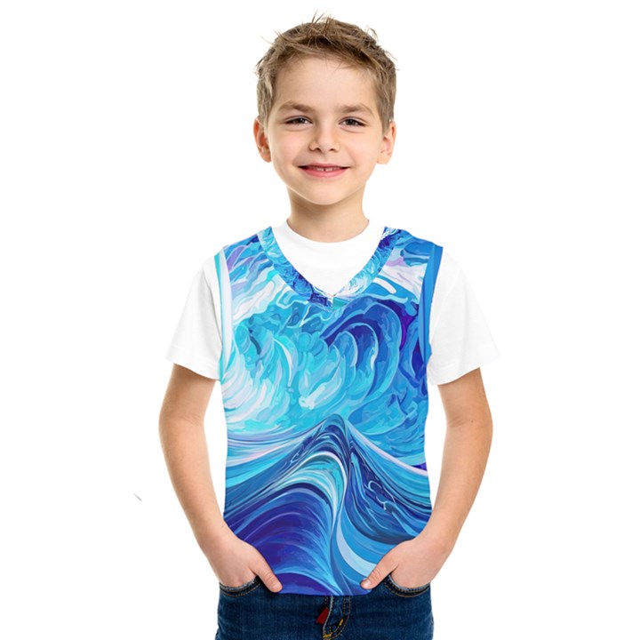 Tsunami Waves Ocean Sea Nautical Nature Water Kids  Basketball Tank Top