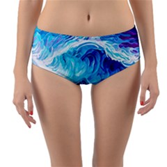 Tsunami Waves Ocean Sea Nautical Nature Water Reversible Mid-waist Bikini Bottoms by uniart180623