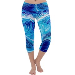 Tsunami Waves Ocean Sea Nautical Nature Water Capri Yoga Leggings by uniart180623