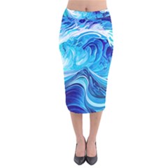 Tsunami Waves Ocean Sea Nautical Nature Water Velvet Midi Pencil Skirt by uniart180623