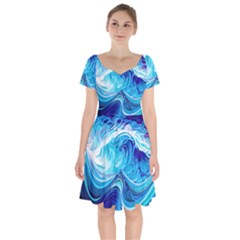 Tsunami Waves Ocean Sea Nautical Nature Water Short Sleeve Bardot Dress by uniart180623