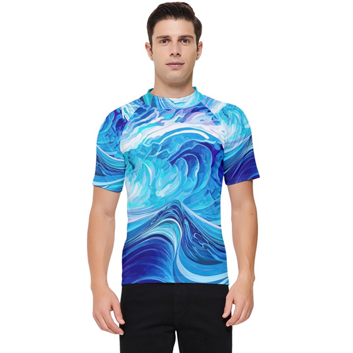 Tsunami Waves Ocean Sea Nautical Nature Water Men s Short Sleeve Rash Guard