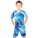 Tsunami Waves Ocean Sea Nautical Nature Water Kids  T-Shirt and Shorts Set View1