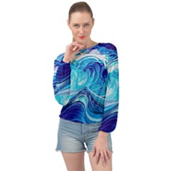 Tsunami Waves Ocean Sea Nautical Nature Water Banded Bottom Chiffon Top by uniart180623