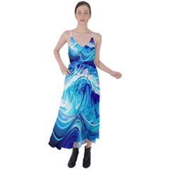 Tsunami Waves Ocean Sea Nautical Nature Water Tie Back Maxi Dress by uniart180623