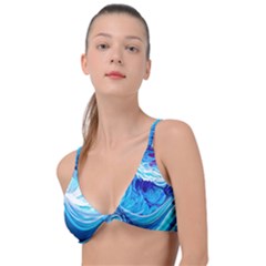 Tsunami Waves Ocean Sea Nautical Nature Water Knot Up Bikini Top by uniart180623