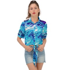 Tsunami Waves Ocean Sea Nautical Nature Water Tie Front Shirt  by uniart180623