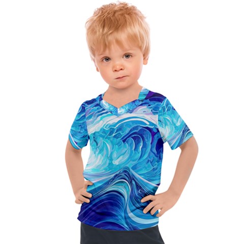 Tsunami Waves Ocean Sea Nautical Nature Water Kids  Sports T-shirt by uniart180623