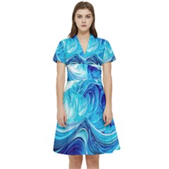 Tsunami Waves Ocean Sea Nautical Nature Water Short Sleeve Waist Detail Dress by uniart180623