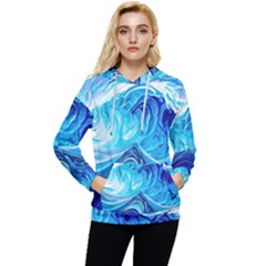 Tsunami Waves Ocean Sea Nautical Nature Water Women s Lightweight Drawstring Hoodie