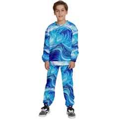 Tsunami Waves Ocean Sea Nautical Nature Water Kids  Sweatshirt Set