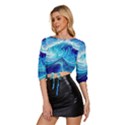 Tsunami Waves Ocean Sea Nautical Nature Water Mid Sleeve Drawstring Hem Top View2