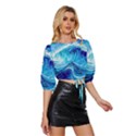 Tsunami Waves Ocean Sea Nautical Nature Water Mid Sleeve Drawstring Hem Top View3