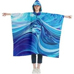 Tsunami Waves Ocean Sea Nautical Nature Water Women s Hooded Rain Ponchos by uniart180623