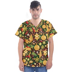 Christmas Pattern Men s V-neck Scrub Top