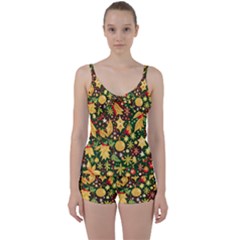 Christmas Pattern Tie Front Two Piece Tankini