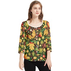 Christmas Pattern Chiffon Quarter Sleeve Blouse