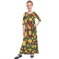 Christmas Pattern Kids  Quarter Sleeve Maxi Dress