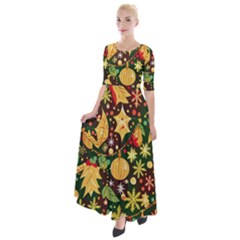 Christmas Pattern Half Sleeves Maxi Dress