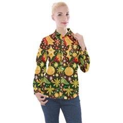 Christmas Pattern Women s Long Sleeve Pocket Shirt