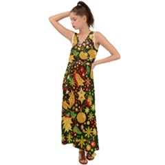 Christmas Pattern V-neck Chiffon Maxi Dress