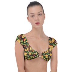 Christmas Pattern Cap Sleeve Ring Bikini Top