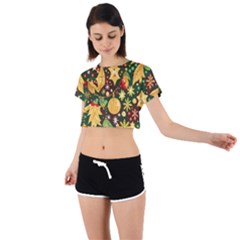 Christmas Pattern Tie Back Short Sleeve Crop T-shirt