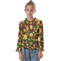 Christmas Pattern Kids  Frill Detail T-shirt