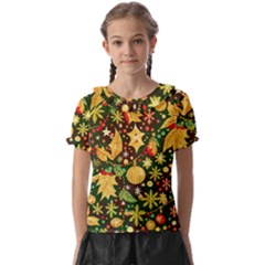 Christmas Pattern Kids  Frill Chiffon Blouse