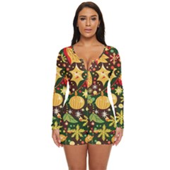 Christmas Pattern Long Sleeve Boyleg Swimsuit