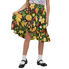 Christmas Pattern Kids  Ruffle Flared Wrap Midi Skirt by Valentinaart