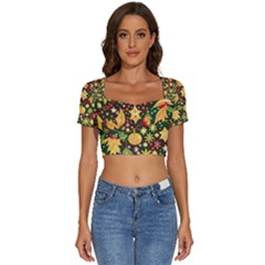 Christmas Pattern Short Sleeve Square Neckline Crop Top 