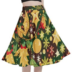 Christmas Pattern A-line Full Circle Midi Skirt With Pocket