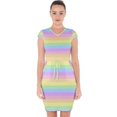 Cute Pastel Rainbow Stripes Capsleeve Drawstring Dress  by Ket1n9