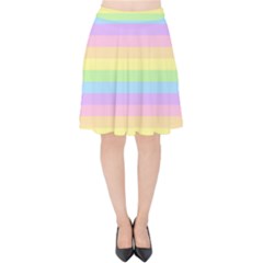 Cute Pastel Rainbow Stripes Velvet High Waist Skirt