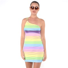 Cute Pastel Rainbow Stripes One Shoulder Ring Trim Bodycon Dress by Ket1n9