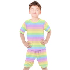 Cute Pastel Rainbow Stripes Kids  T-shirt And Shorts Set by Ket1n9