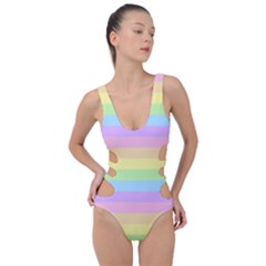 Cute Pastel Rainbow Stripes Side Cut Out Swimsuit by Ket1n9