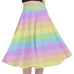 Cute Pastel Rainbow Stripes A-line Full Circle Midi Skirt With Pocket by Ket1n9