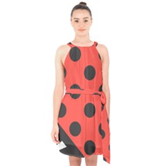 Abstract-bug-cubism-flat-insect Halter Collar Waist Tie Chiffon Dress by Ket1n9