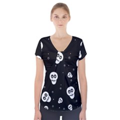 Skull Pattern Short Sleeve Front Detail Top by Ket1n9