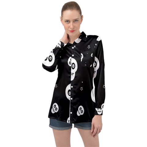 Skull Pattern Long Sleeve Satin Shirt by Ket1n9