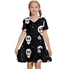 Skull Pattern Kids  Short Sleeve Tiered Mini Dress by Ket1n9